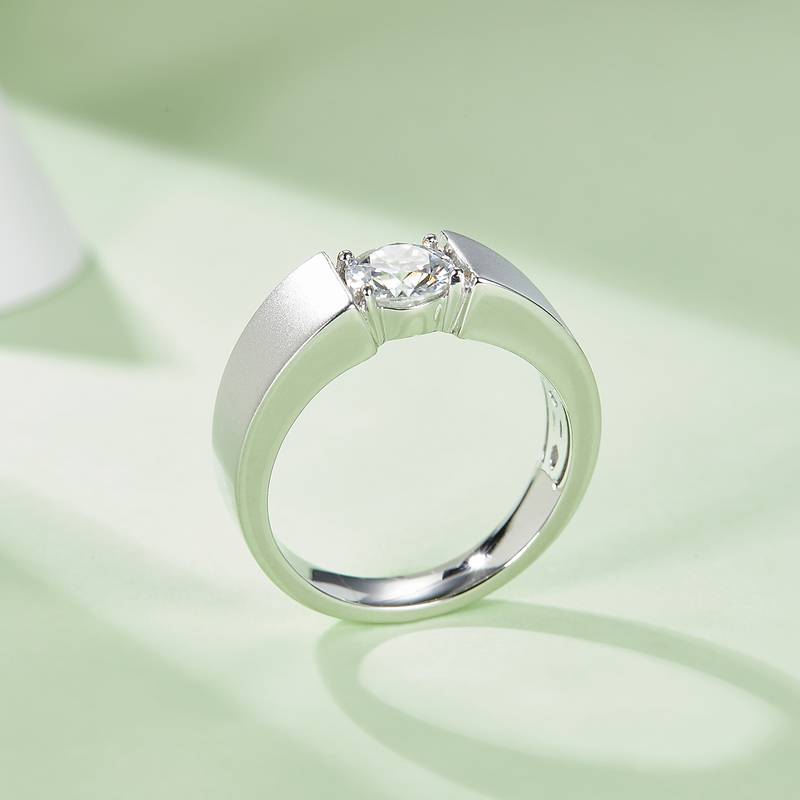 震东款S925银镀白金MoissaniteMen's Ring1ctD级